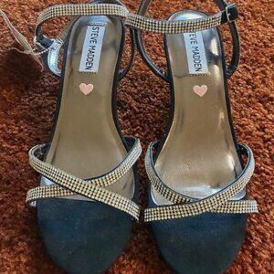 Steve Madden JCLASSY Black Rhinestone Heeled Sandals Youth Girls Size 4 NWT